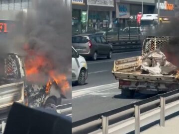 İstanbul’da Seyir Halindeyken Kamyonet Alev Alev Yandı!
